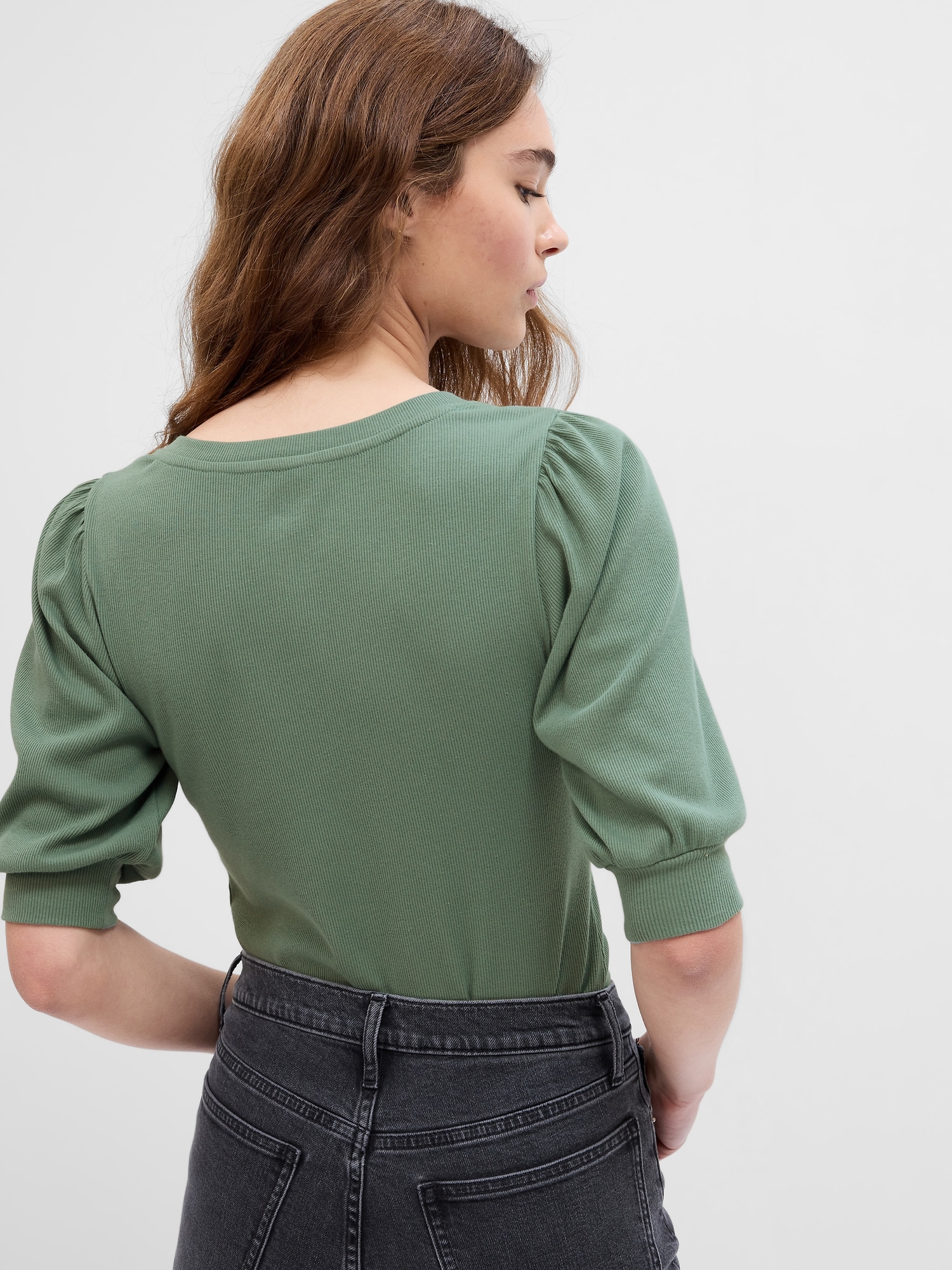 Fitted Henley Puff Sleeve Top Gap Factory