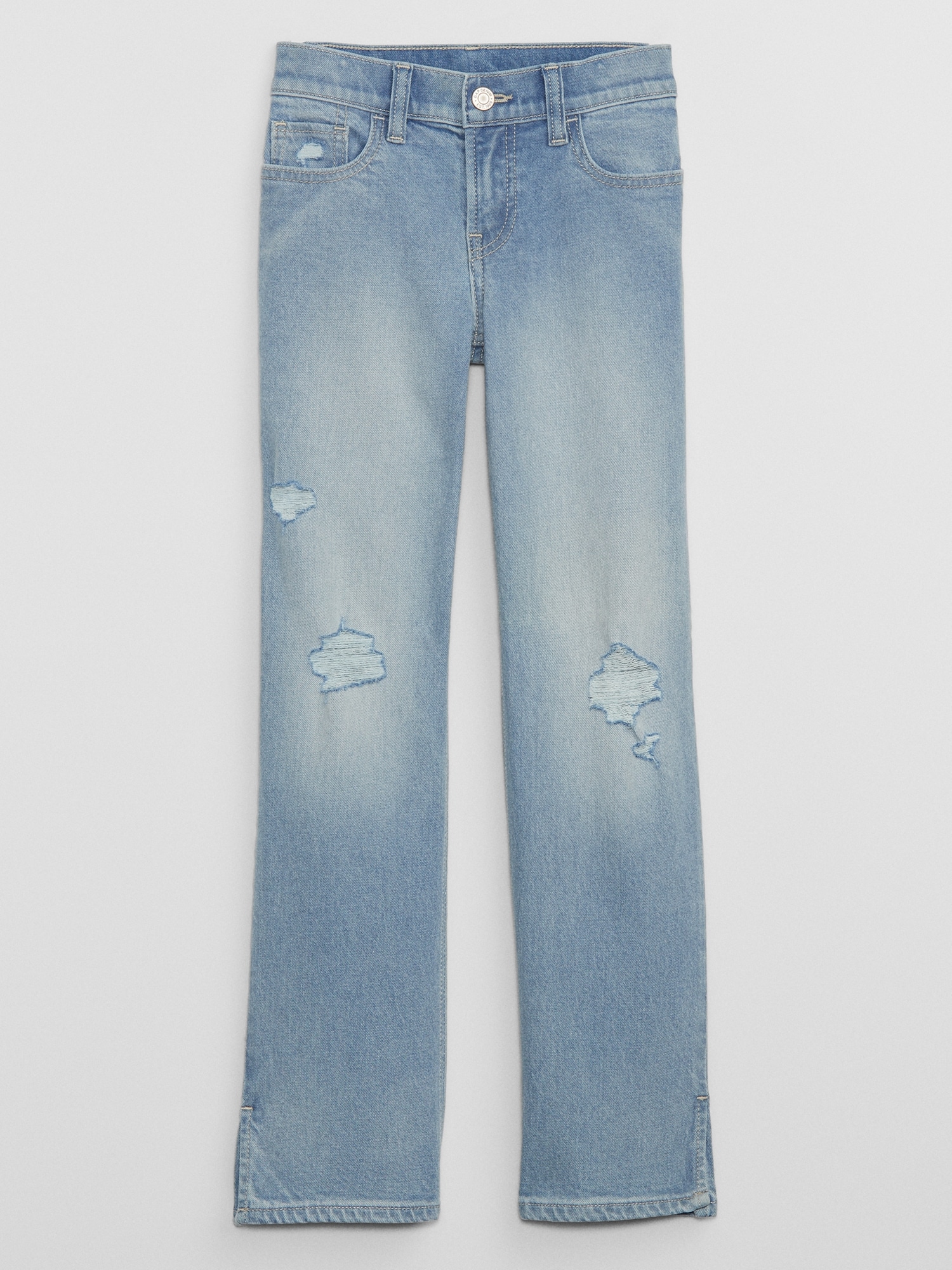 Kids Mid Rise Destructed Straight Jeans with Washwell