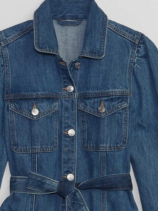 Image number 4 showing, Belted Puff Sleeve Denim Jacket with Washwell