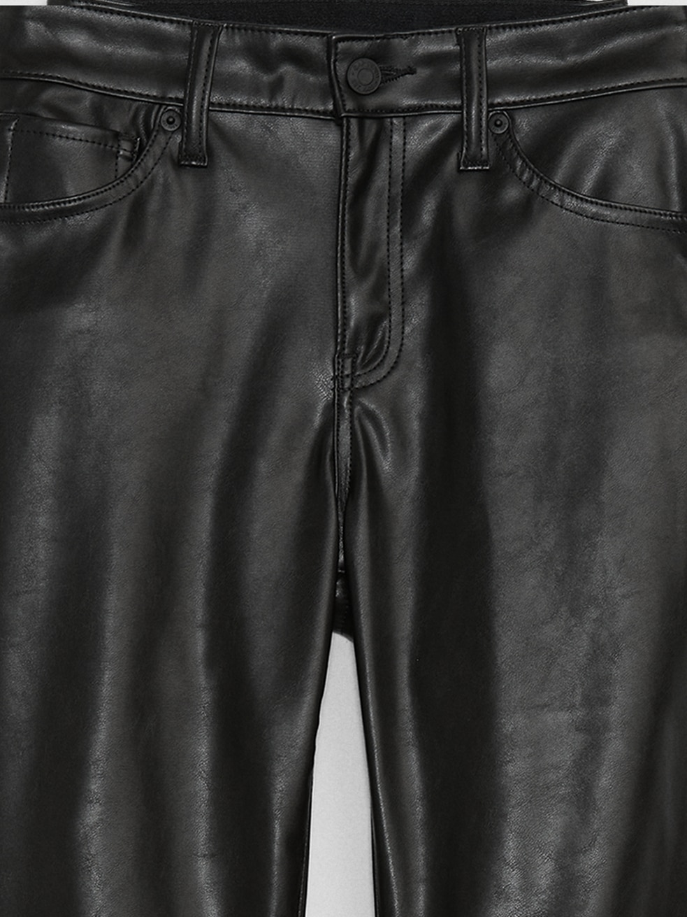 Ribbed Detailing Skinny Leather Trousers Black