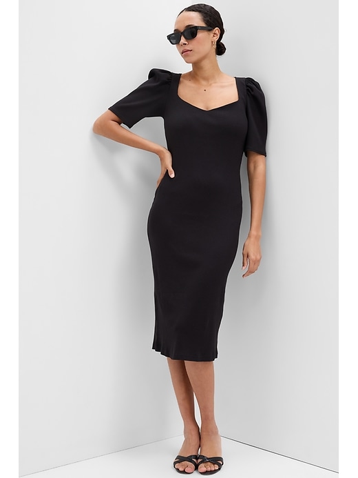 Image number 1 showing, Ribbed Puff Sleeve Midi Dress