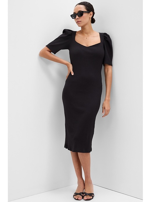 View large product image 1 of 3. Ribbed Puff Sleeve Midi Dress