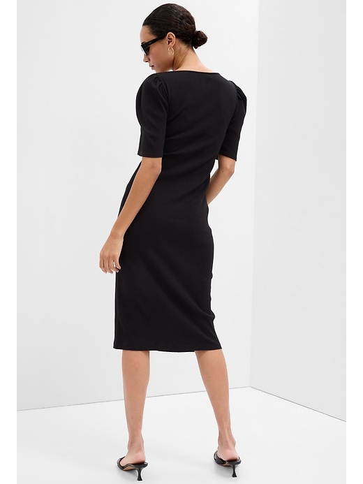 View large product image 2 of 3. Ribbed Puff Sleeve Midi Dress
