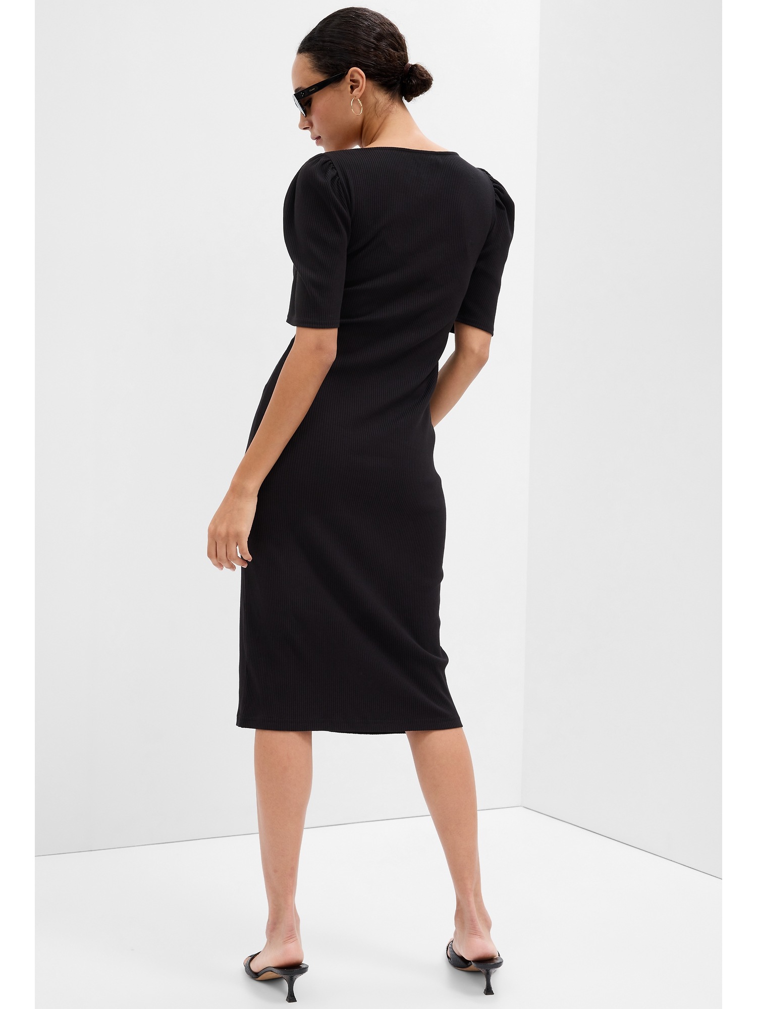 Ribbed Puff Sleeve Midi Dress | Gap Factory
