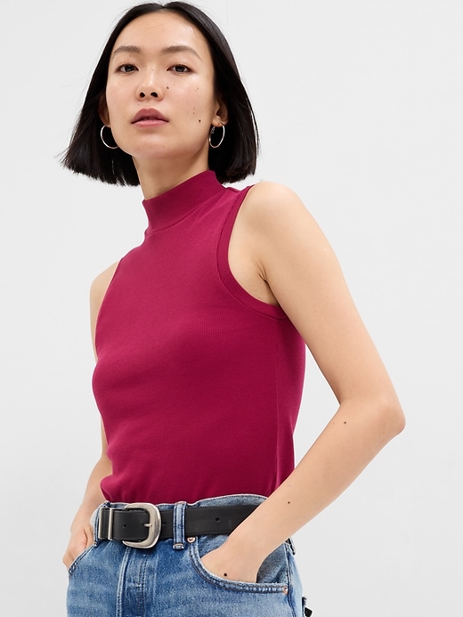 Image number 7 showing, Fitted Sleeveless Mockneck T-Shirt