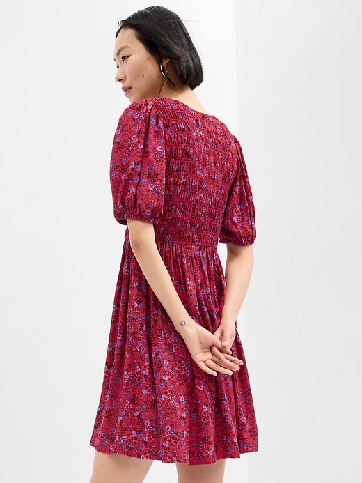 Image number 2 showing, Satin Smocked Puff Sleeve Mini Dress