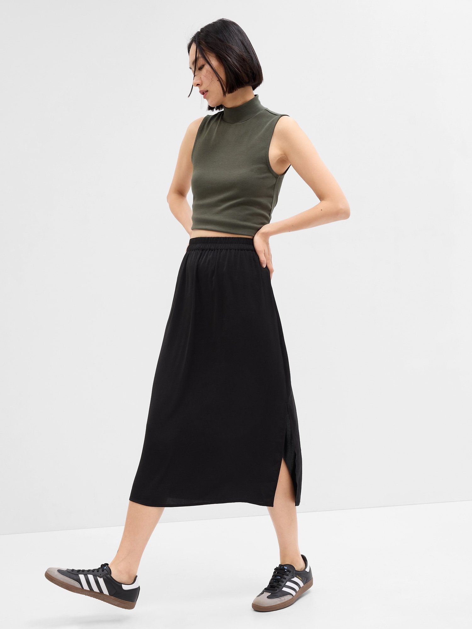 Satin Midi Slip Skirt