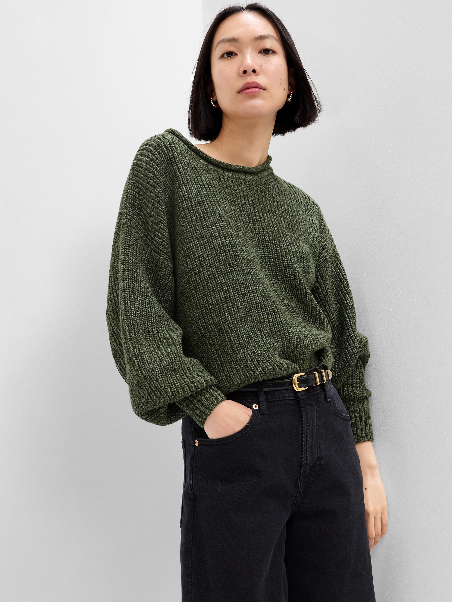Relaxed Shaker-Stitch Sweater