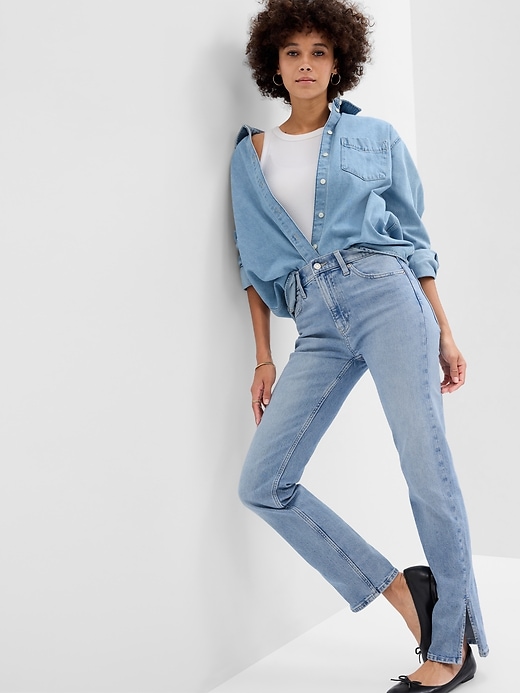 Image number 1 showing, High Rise Straight Jeans with Washwell