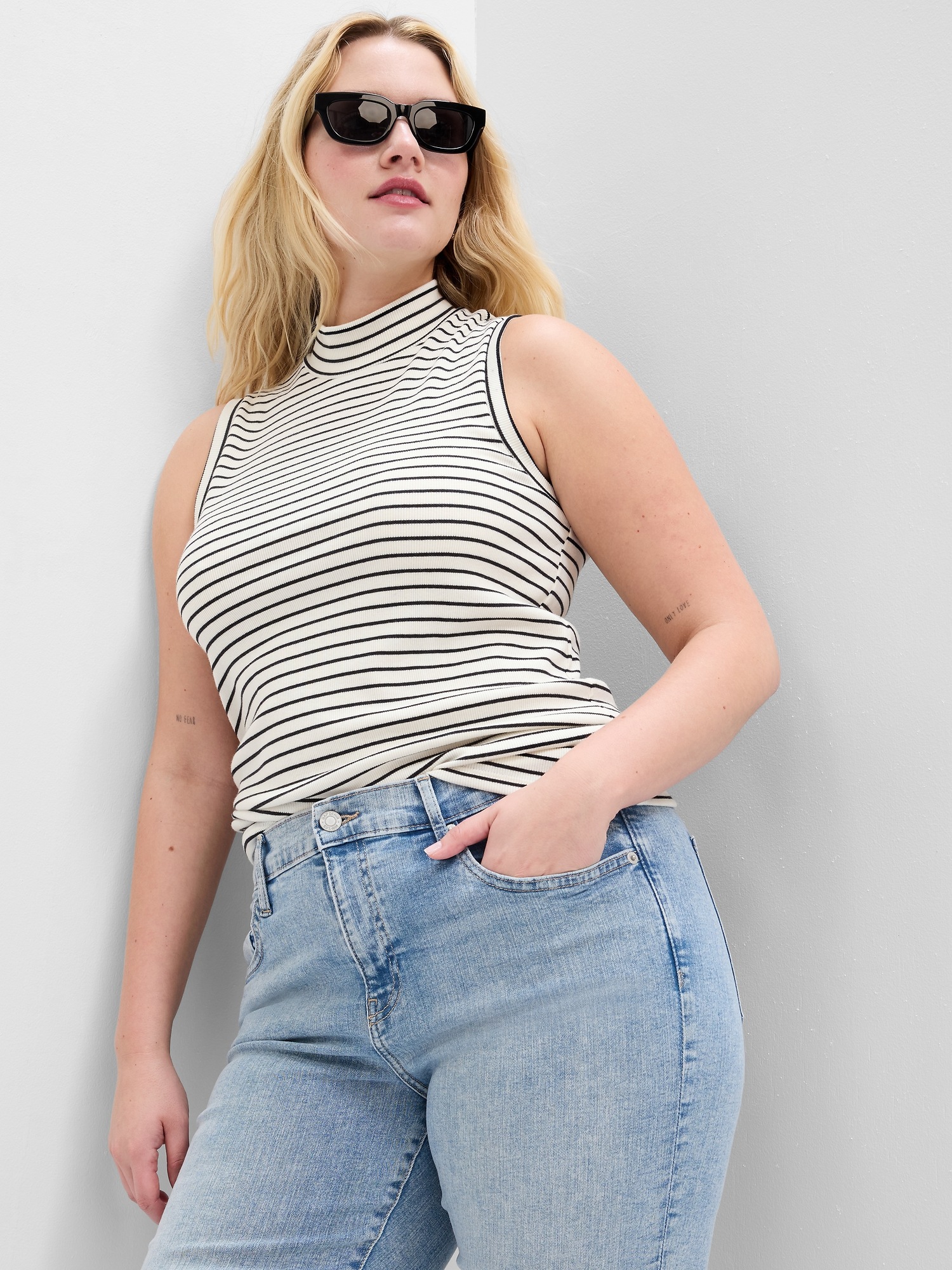 Ribbed Stripe Mockneck Tank Top