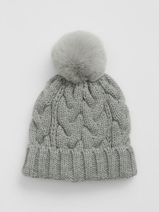 View large product image 1 of 1. Toddler Cable-Knit Poof Beanie