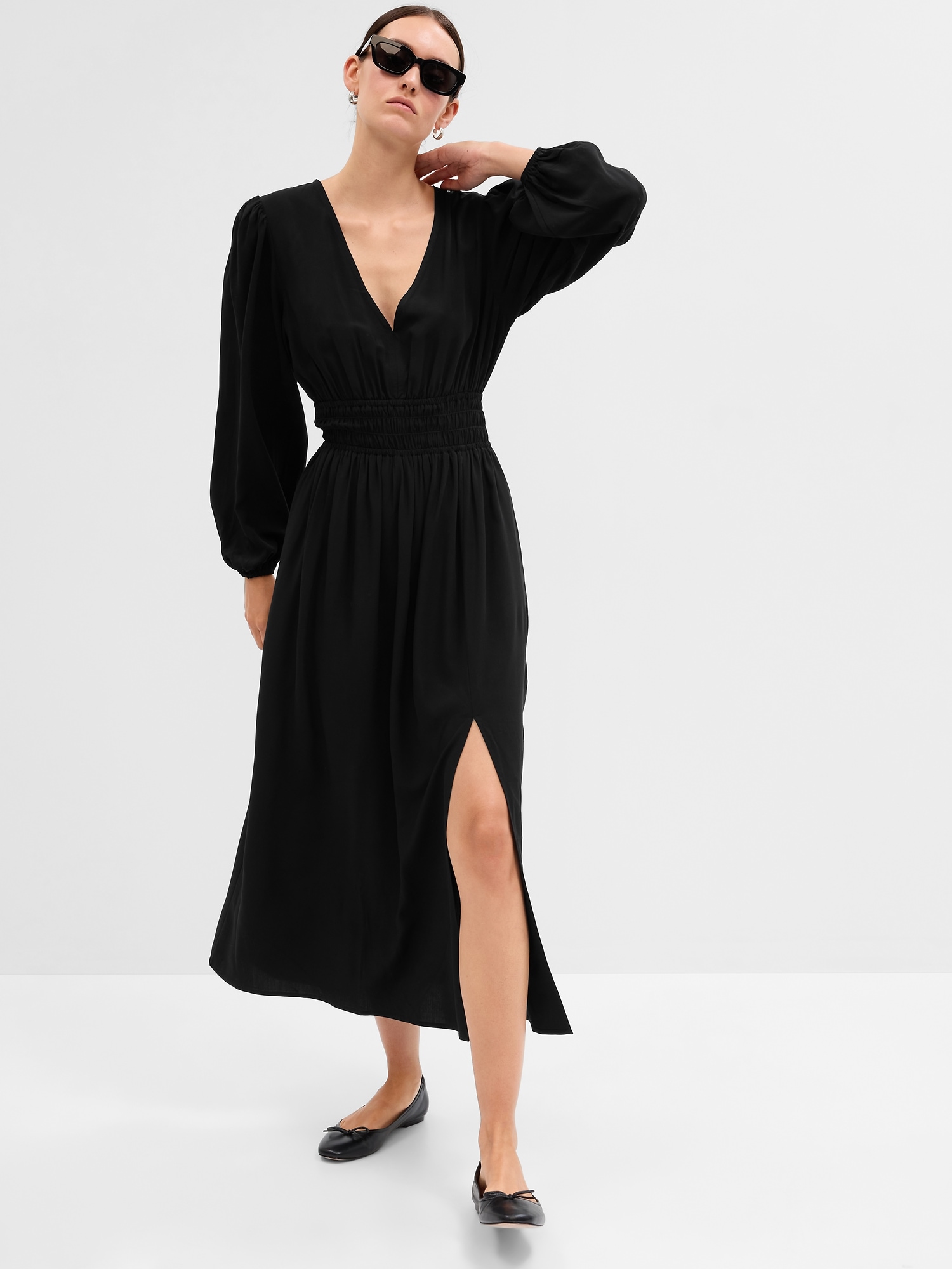 Satin V Neck Slit Maxi Dress | Nasty Gal