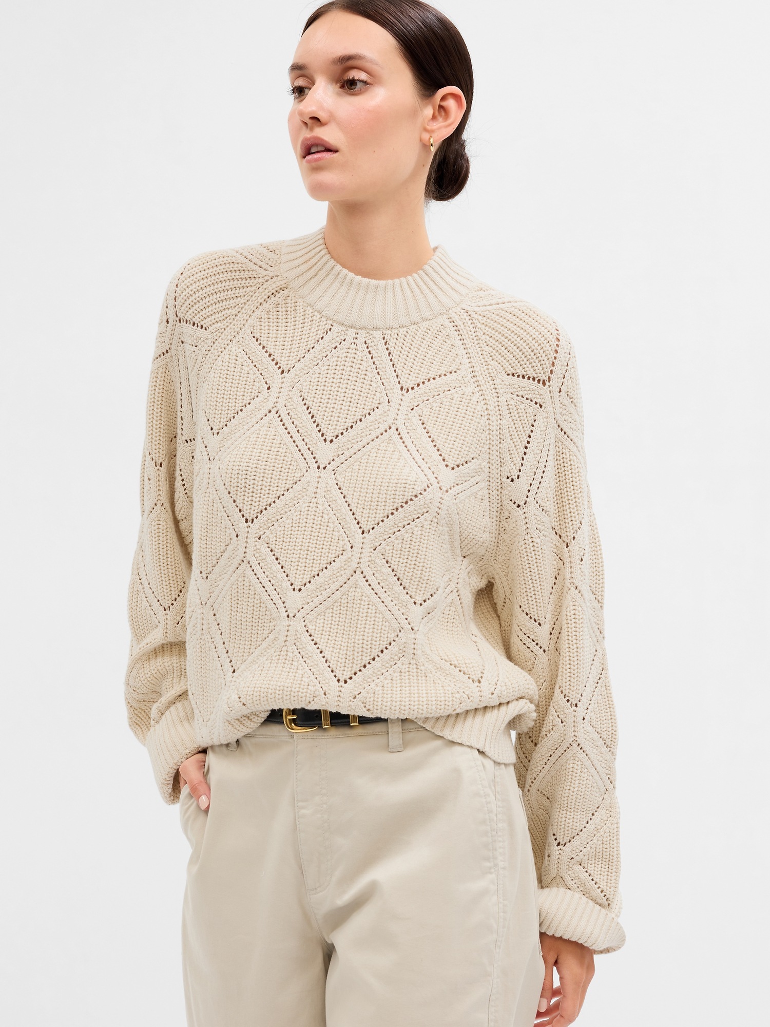 Relaxed Pointelle Crewneck Sweater