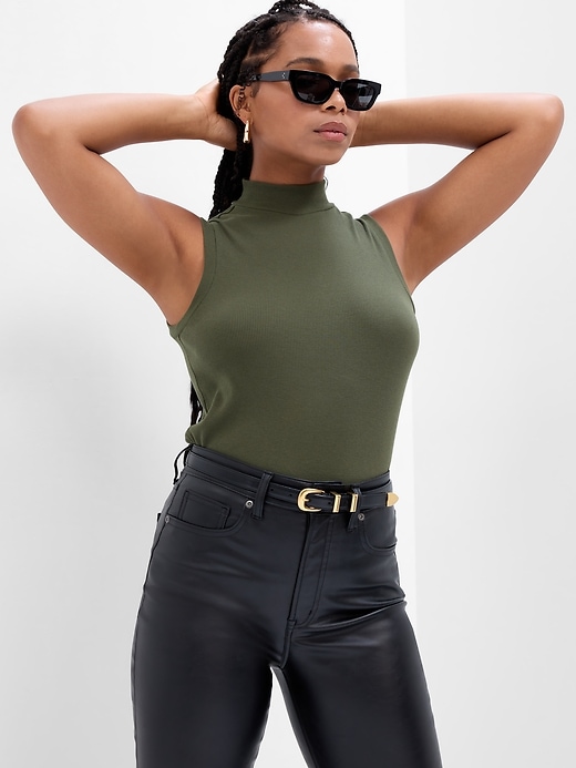 Image number 8 showing, Fitted Sleeveless Mockneck T-Shirt