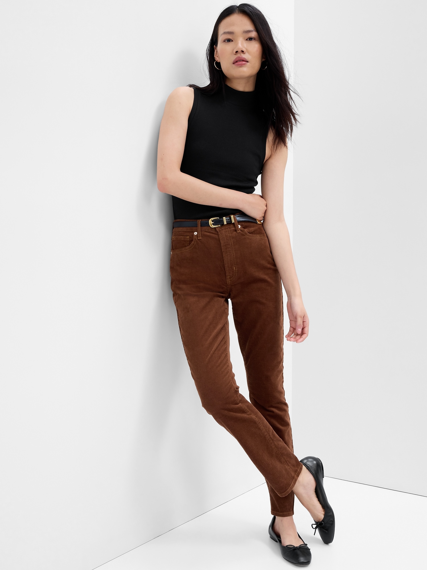 Stretch Corduroy High Rise Straight Pants