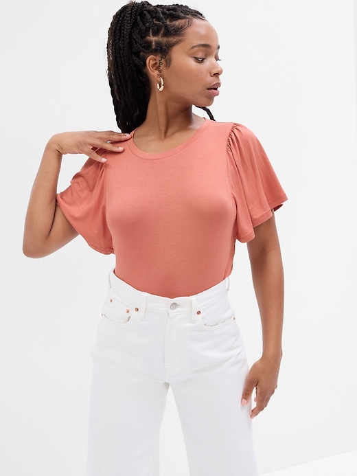 Image number 1 showing, Luxe Flutter Sleeve T-Shirt