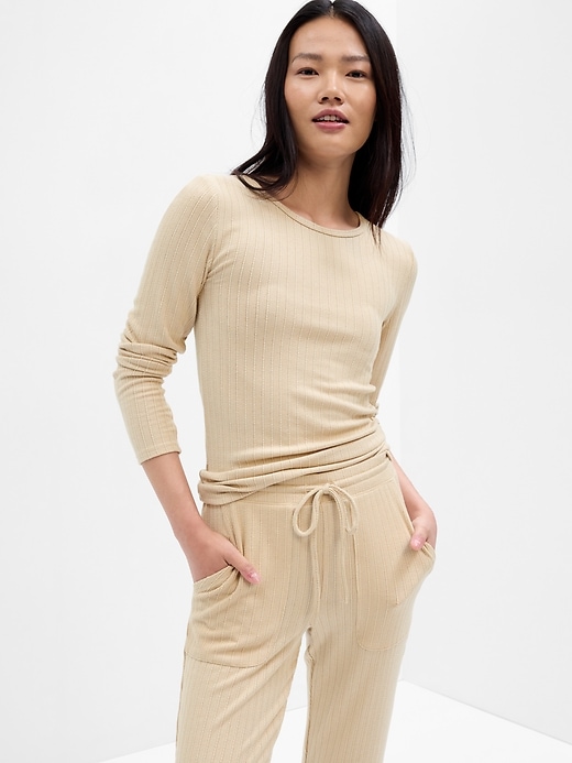 Image number 1 showing, Ribbed Pointelle PJ Top