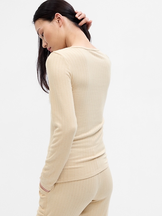 Image number 2 showing, Ribbed Pointelle PJ Top