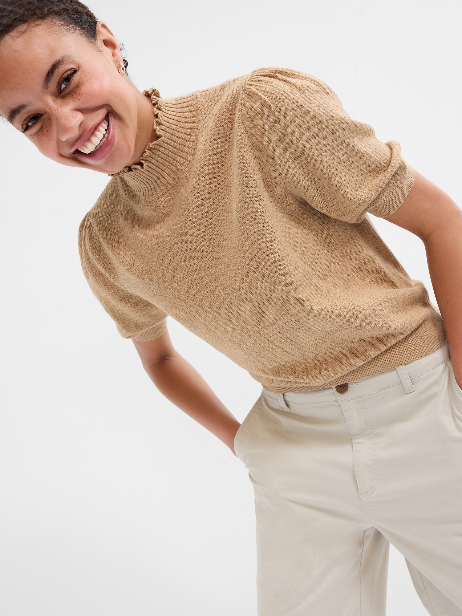 Mockneck Puff Sleeve Sweater