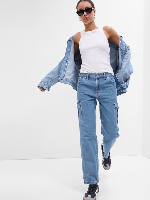 Image number 1 showing, Mid Rise '90s Loose Cargo Jeans with Washwell