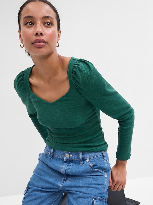 Image number 4 showing, Ribbed Sweetheart Puff Sleeve T-Shirt