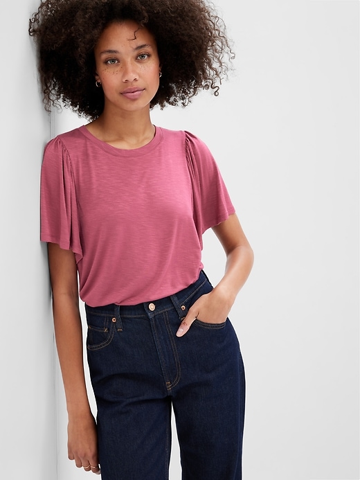 Image number 1 showing, Luxe Flutter Sleeve T-Shirt