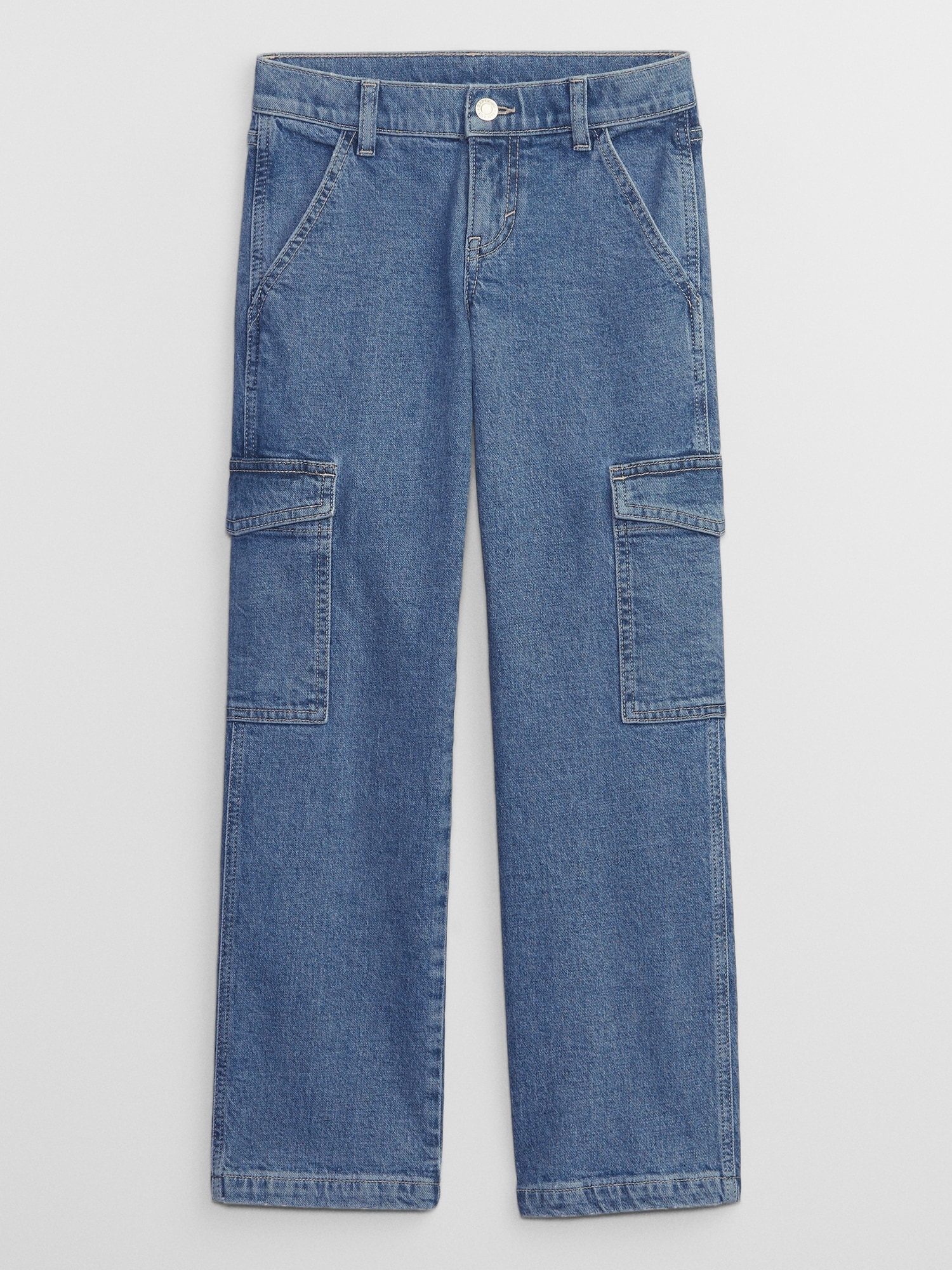 Kids High Rise Cargo Jeans with Washwell