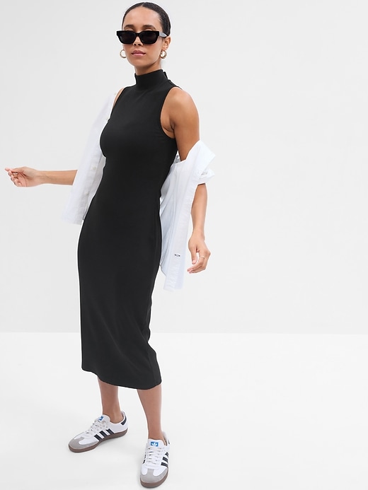 Image number 1 showing, Ribbed Mockneck Midi Dress