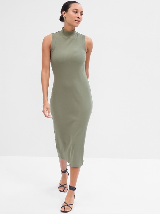 Image number 1 showing, Ribbed Mockneck Midi Dress