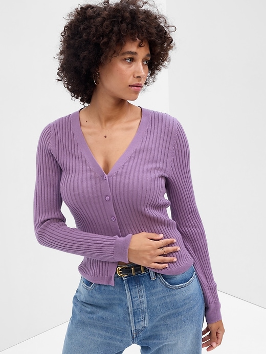 Image number 1 showing, Ribbed V-Neck Cardigan