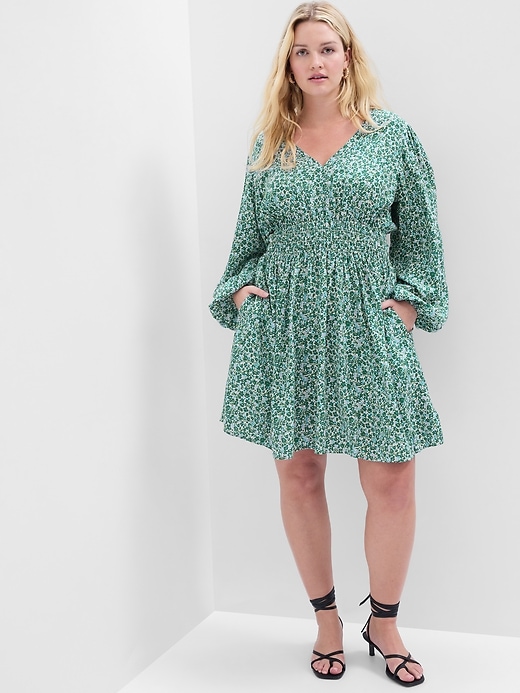 Image number 3 showing, Print Smocked V-Neck Mini Dress