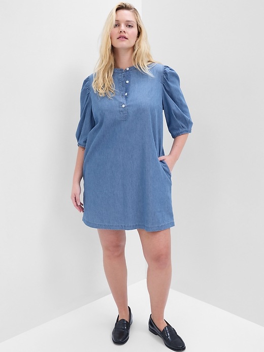 Image number 3 showing, Puff Sleeve Denim Mini Dress
