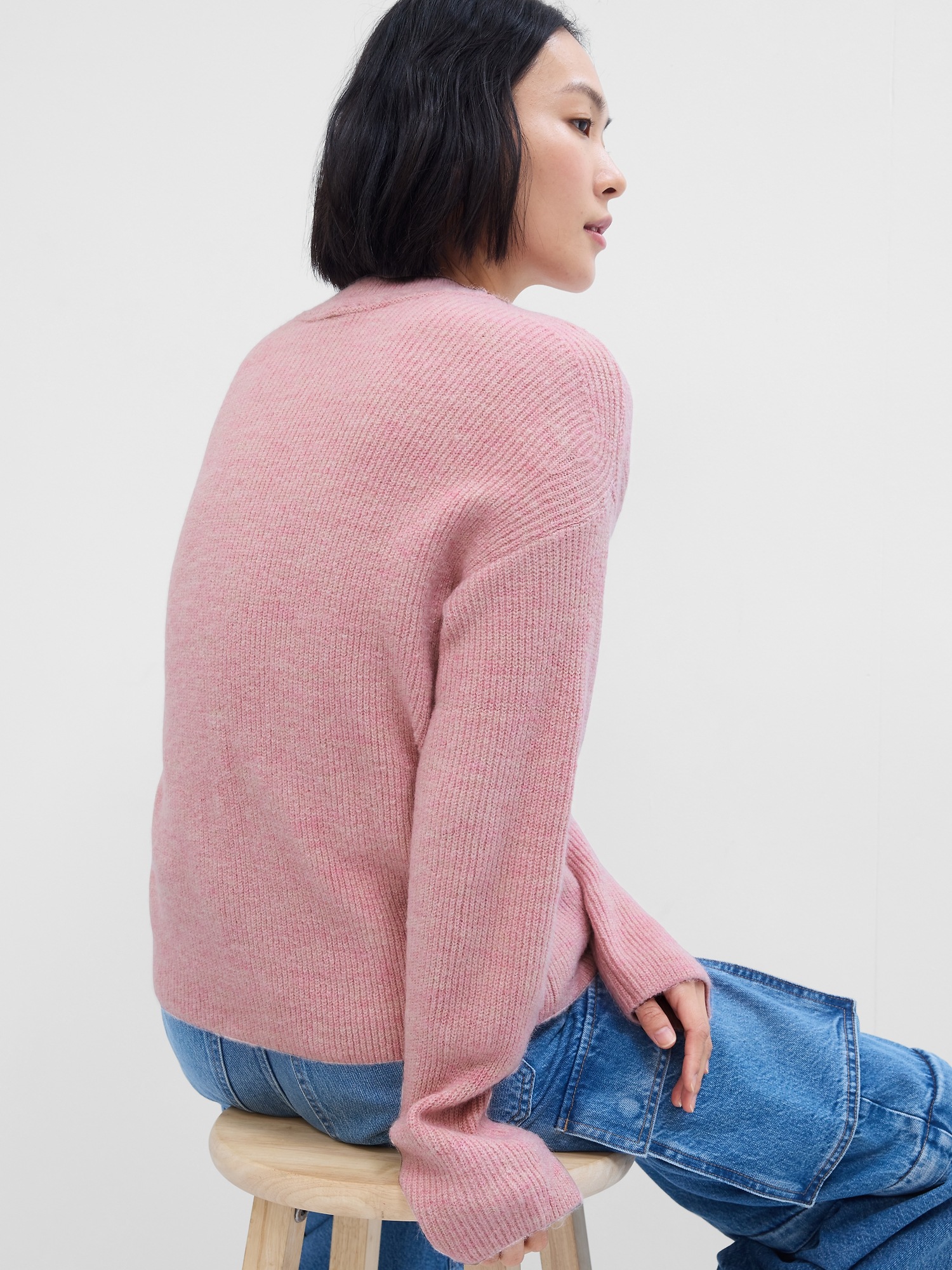 Pink Ribbed Crewneck Sweater