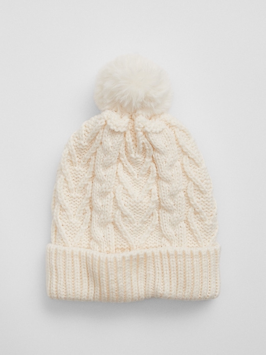 View large product image 1 of 1. Kids Cable-Knit Poof Beanie