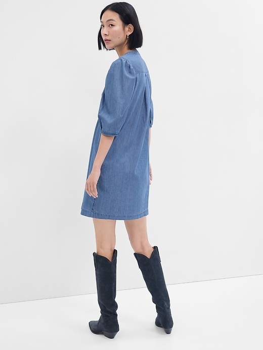 Image number 2 showing, Puff Sleeve Denim Mini Dress