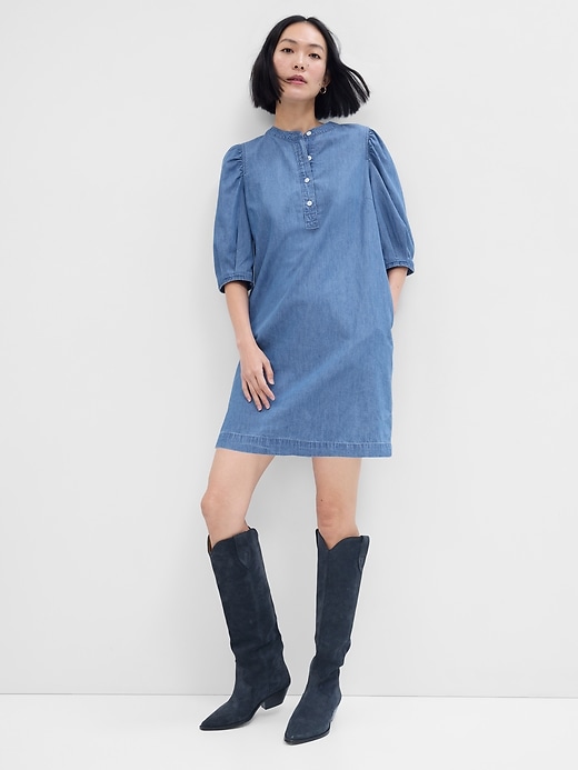 Image number 1 showing, Puff Sleeve Denim Mini Dress