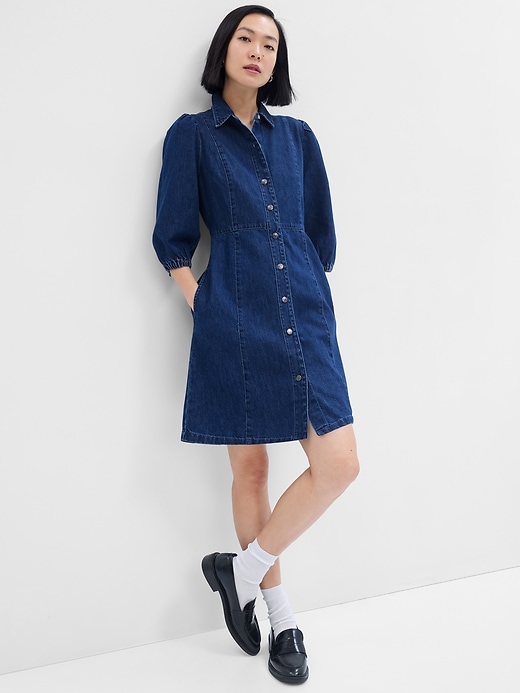 Image number 1 showing, Fitted Denim Shirtdress with Washwell