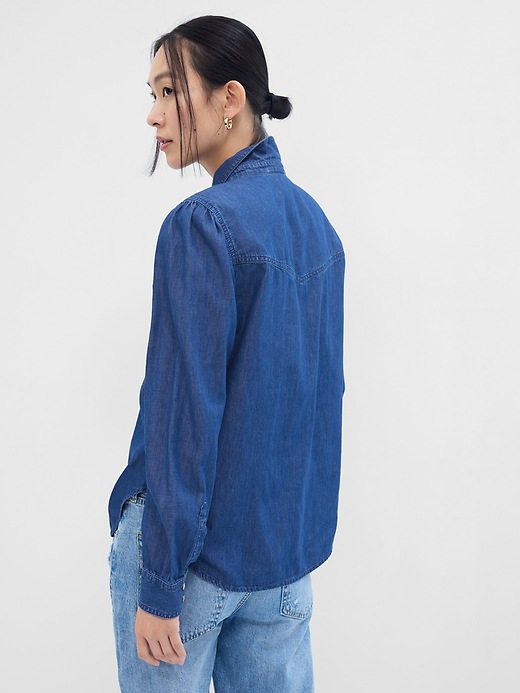 Image number 2 showing, Puff Sleeve Denim Western Shirt with Washwell