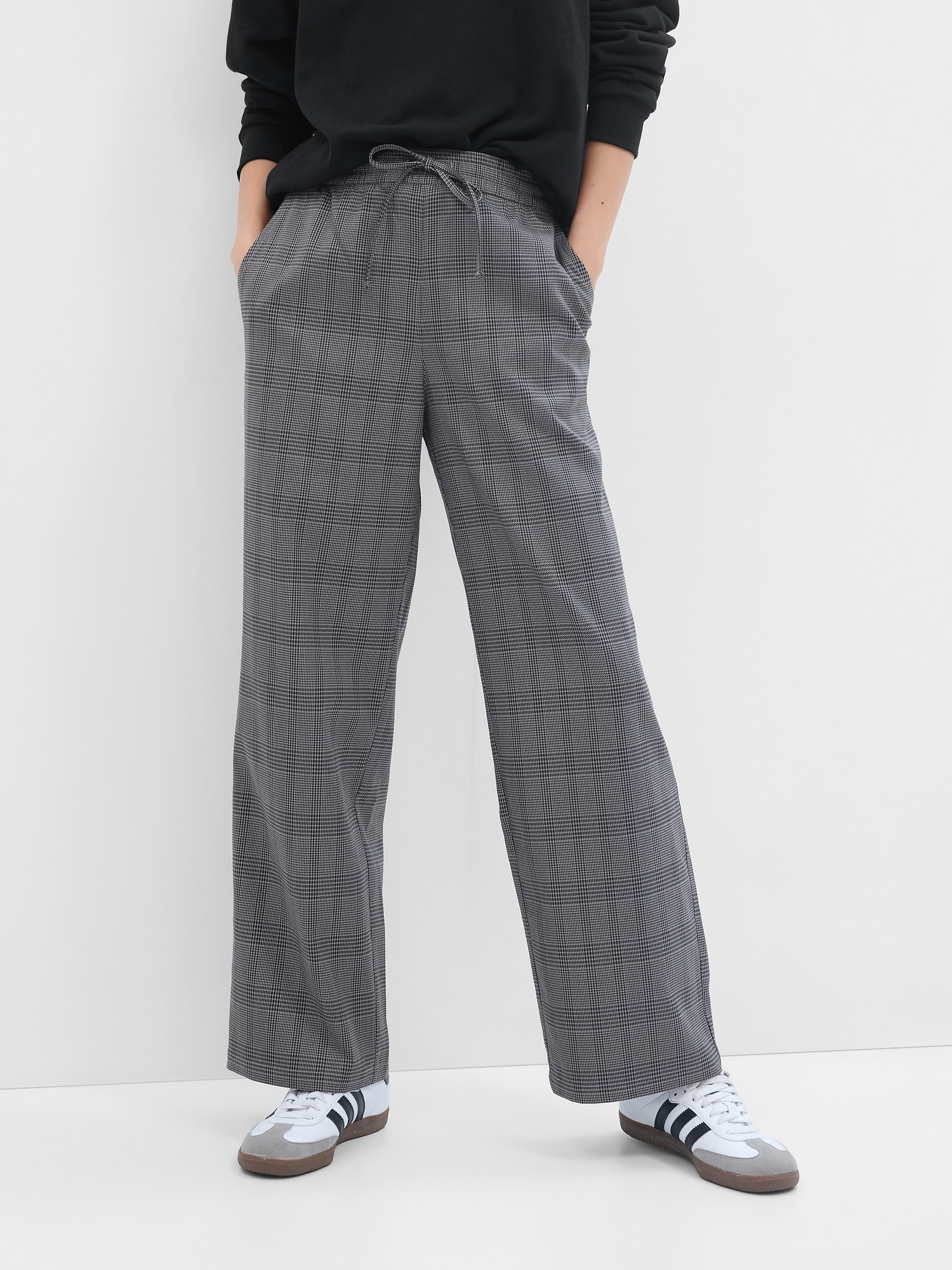 Mid Rise Easy Wide-Leg Twill Pants