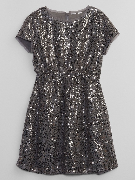 gap silver sequin dress Womens Gap A-Line Dress Black Gold Silver Sequin V-Neck Party Elastic Waist  S
