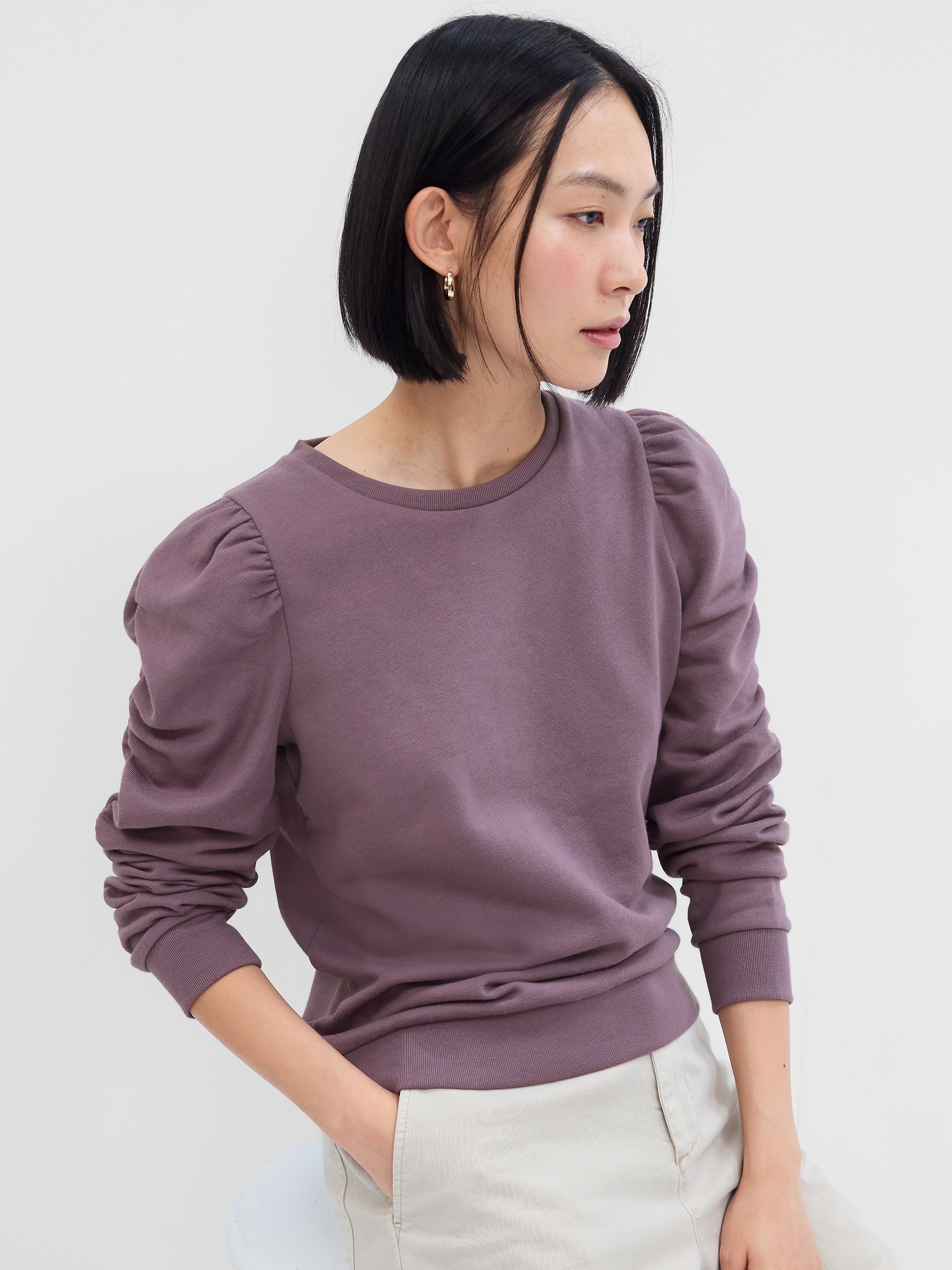 Puff Sleeve Crewneck Sweatshirt