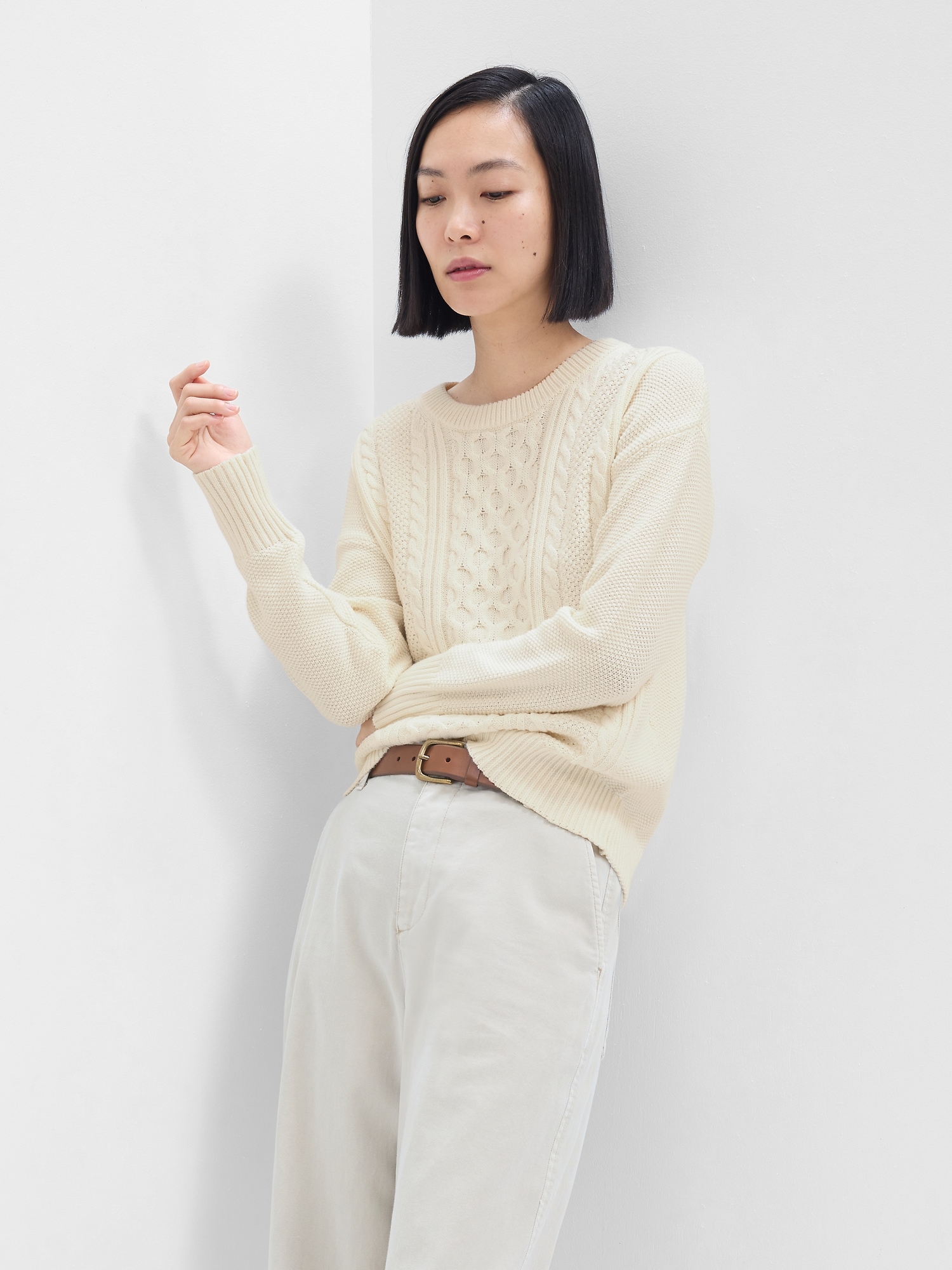 Cable-Knit Crewneck Sweater