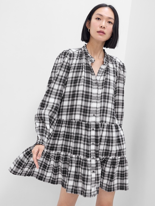 Image number 1 showing, Relaxed Tiered Flannel Shirt Dress