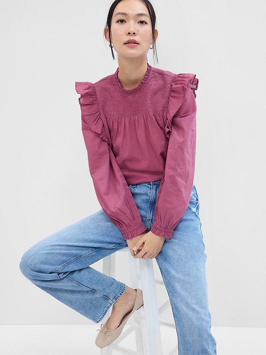 Image number 8 showing, Relaxed Smocked High Neck Top