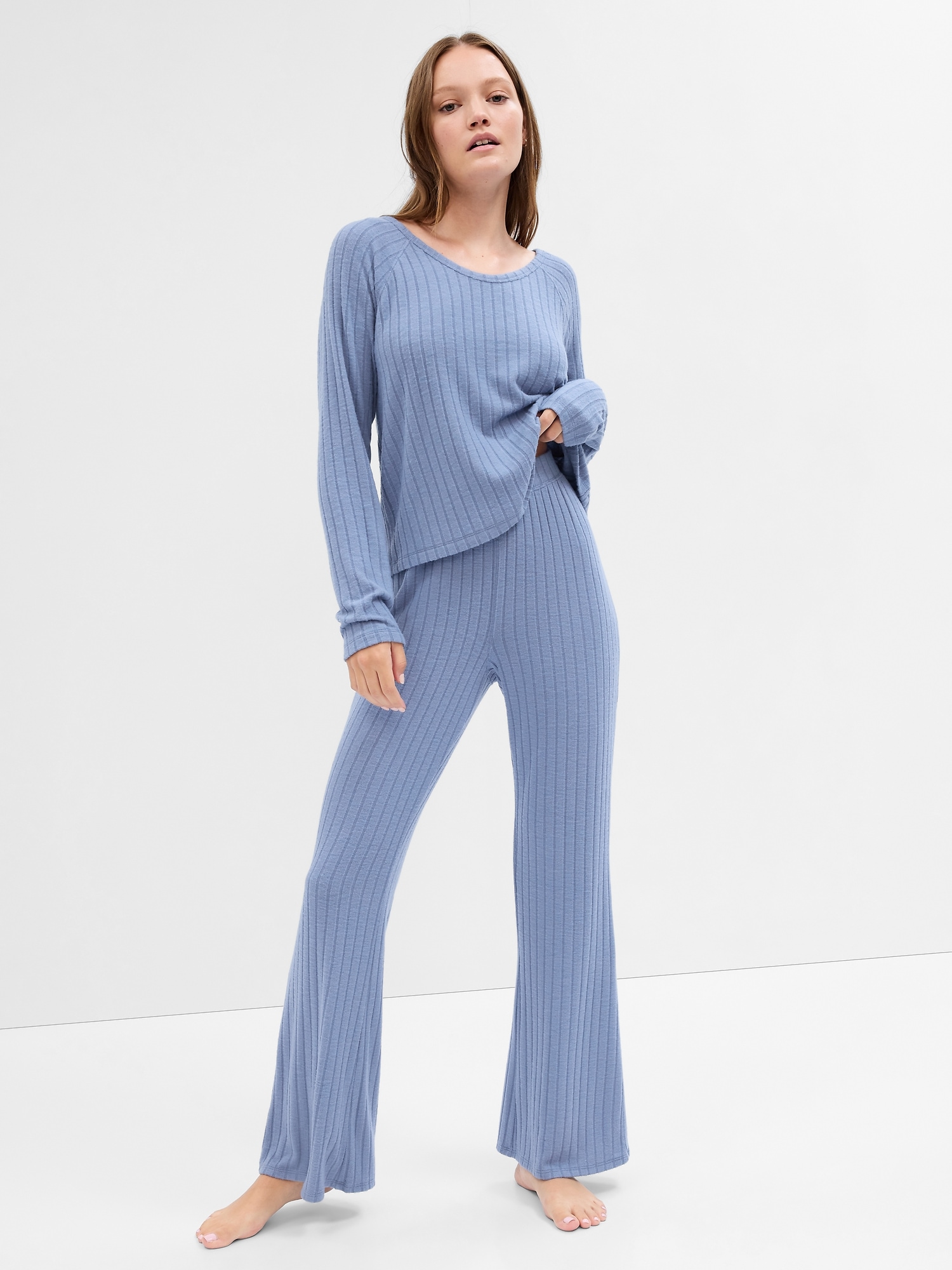 Fitted Ribbed Flare PJ Pants