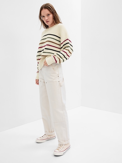 Image number 1 showing, Relaxed Stripe Shaker-Stitch Sweater