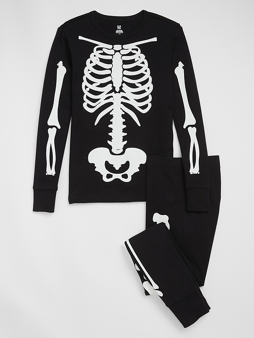 View large product image 1 of 2. Kids 100% Organic Cotton Glow-in-the-Dark Skeleton PJ Set