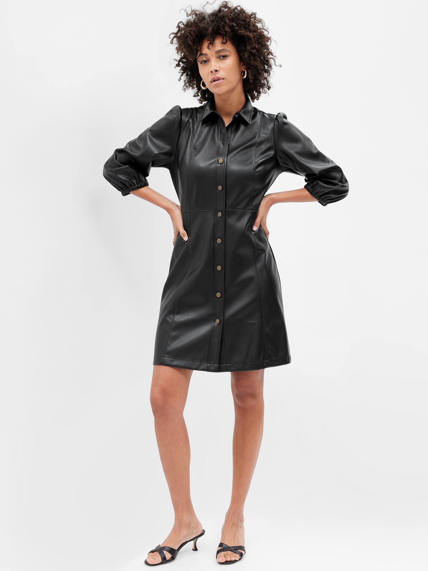 Vegan-Leather Shirtdress