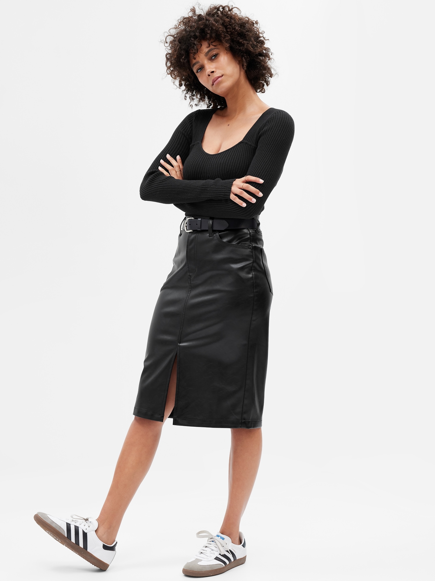 Vegan Leather Midi Skirt