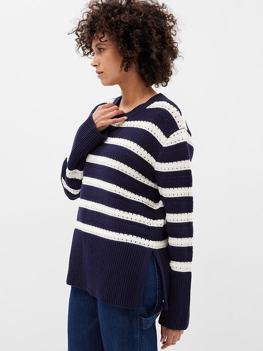 Image number 1 showing, Relaxed Mixed-Stitch Tunic Sweater